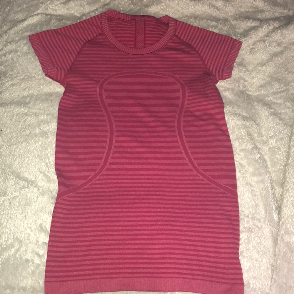 Lululemon pink striped run swiftly tech t-shirt